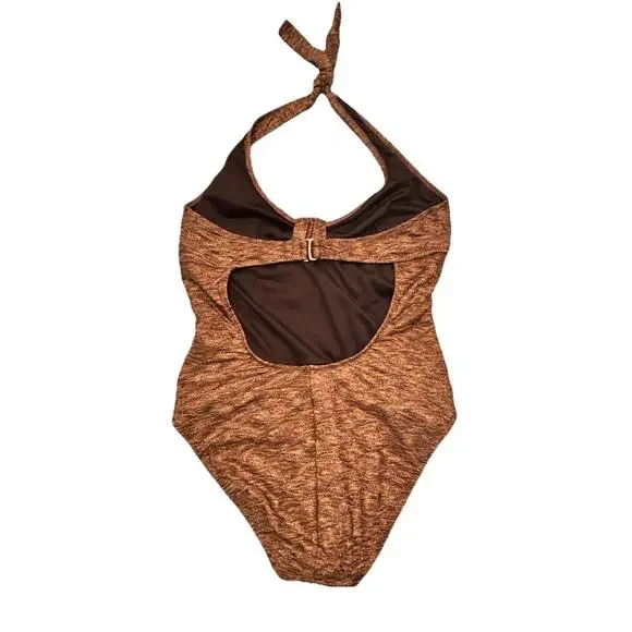 Anne Cole Bandeau Shirred 1PC Women's Swimsuit Shimmering Bronze Color Metallic - Picture 2 of 9